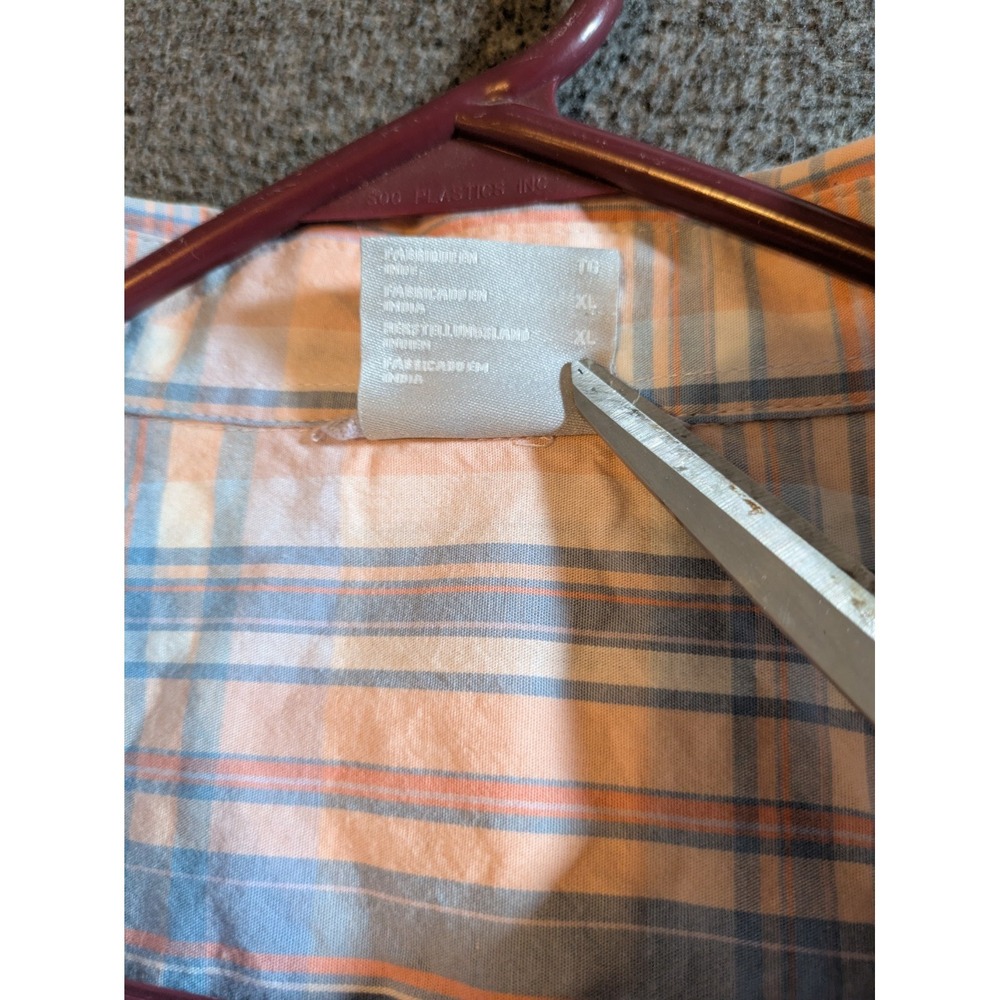 Columbia Shirt Mens Sz XL Peach & Blue Plaid Short Sleeve Button Down - Picture 8 of 11